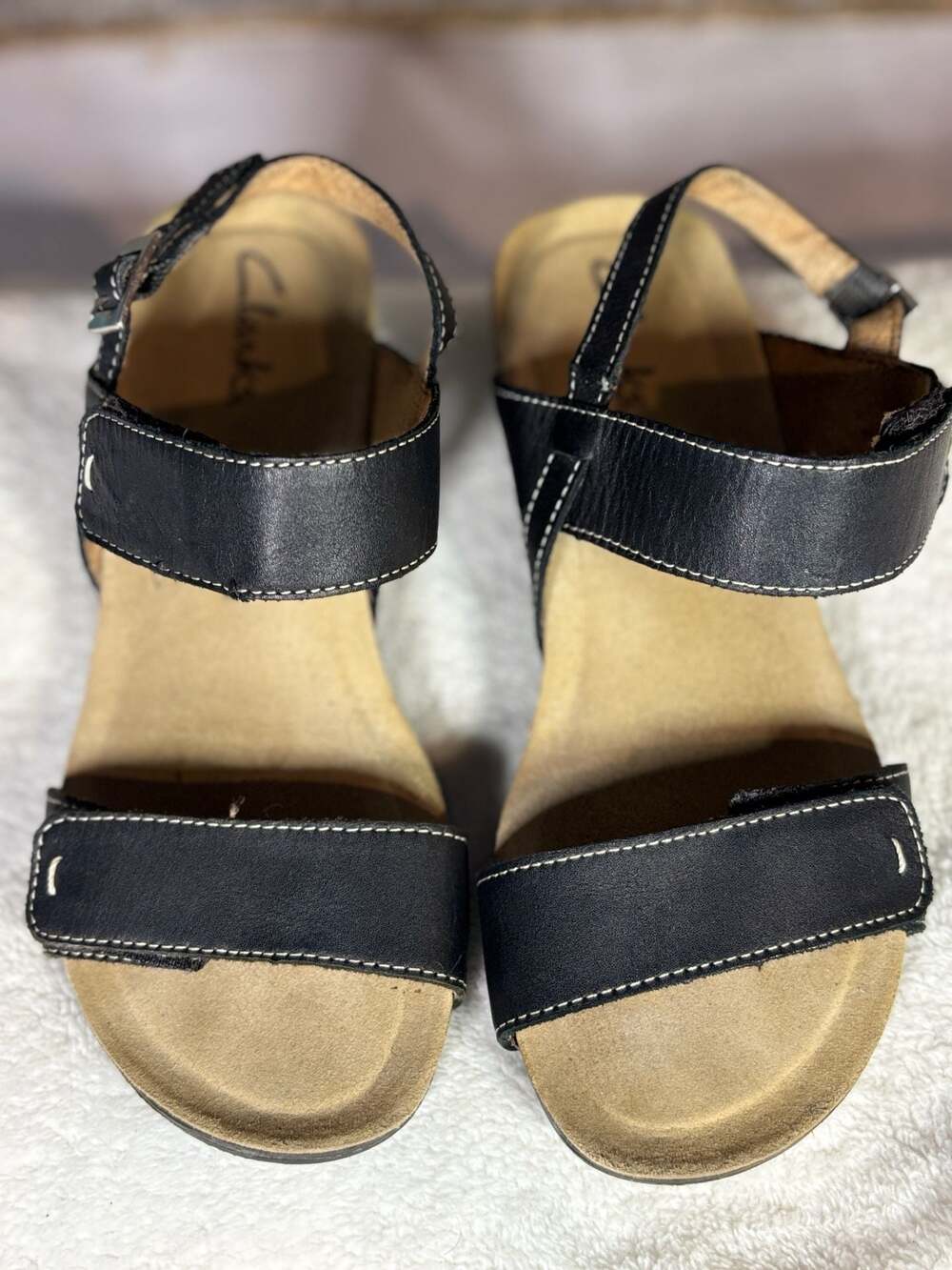 Clarks Women's Black Leather Slingback Wedge Sandals